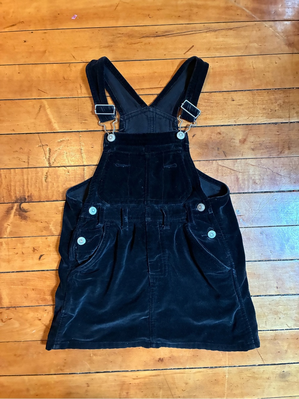 The Children's Place Black Velvet Overall Pinafore Dress with Buckle Straps